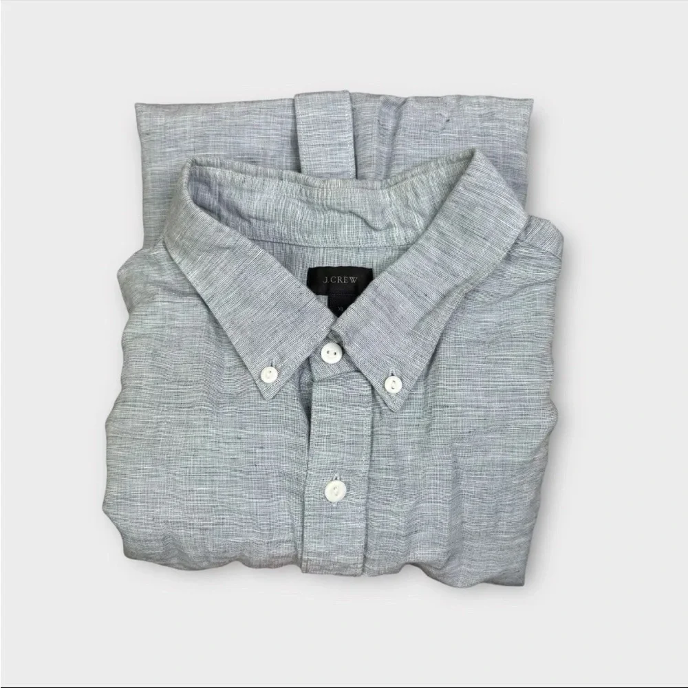 J Crew Baird McNutt Irish Linen Men’s XL Shirt Gray Button Down S/S Comfort Boho